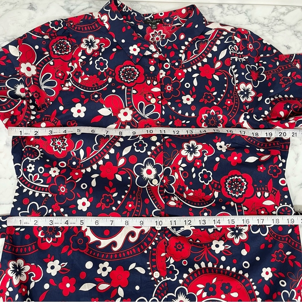 Talbots Picnic Paisley Poplin Shirtdress Navy Blue Red Belted Long Sleeve 16P - Picture 4 of 13